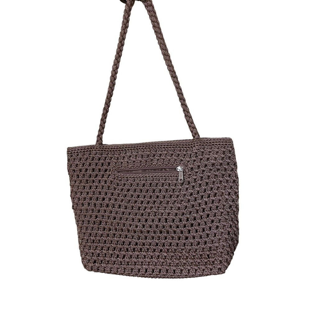Lina crocheted macrame double handled handbag mocha colored purse